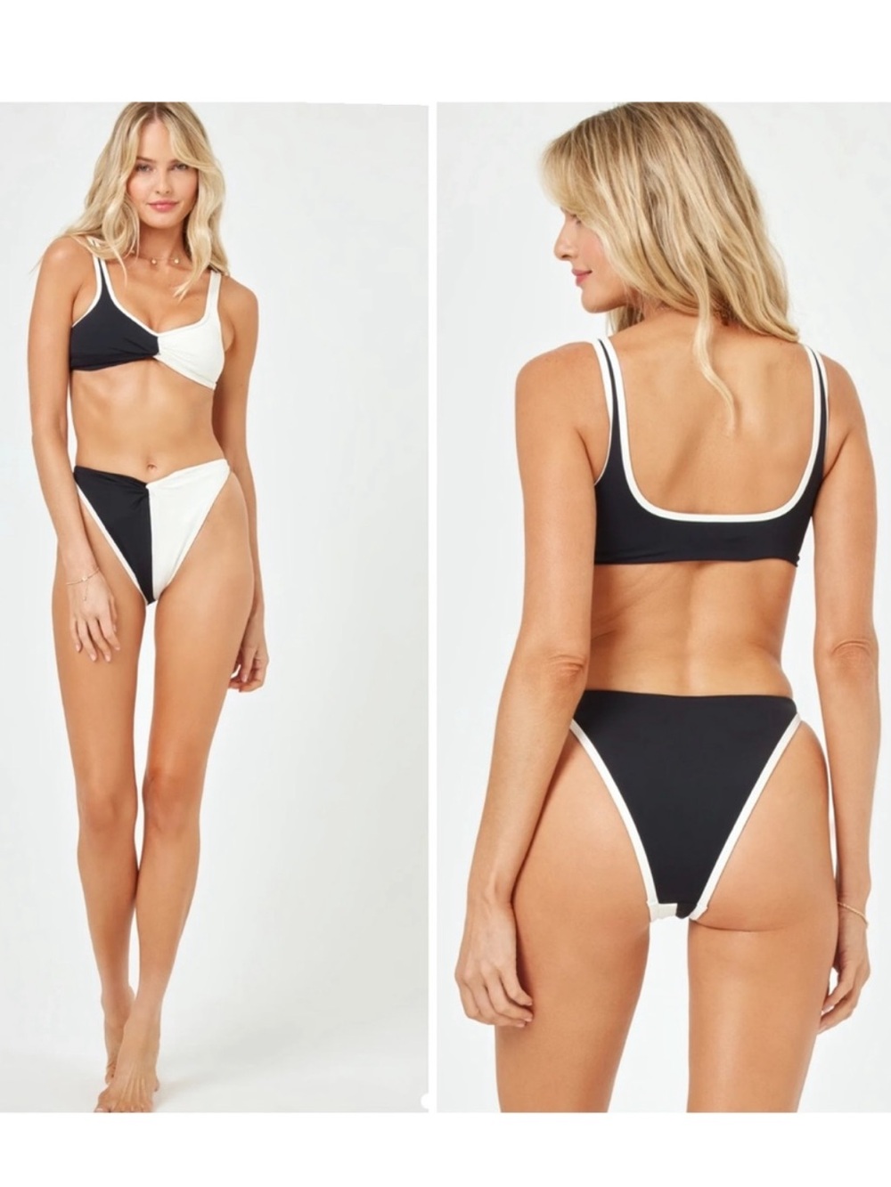 L*Space Cardi Bikini Top & Jada Bottoms Bikini Set Black & Cream Colorblock M - Picture 9 of 11